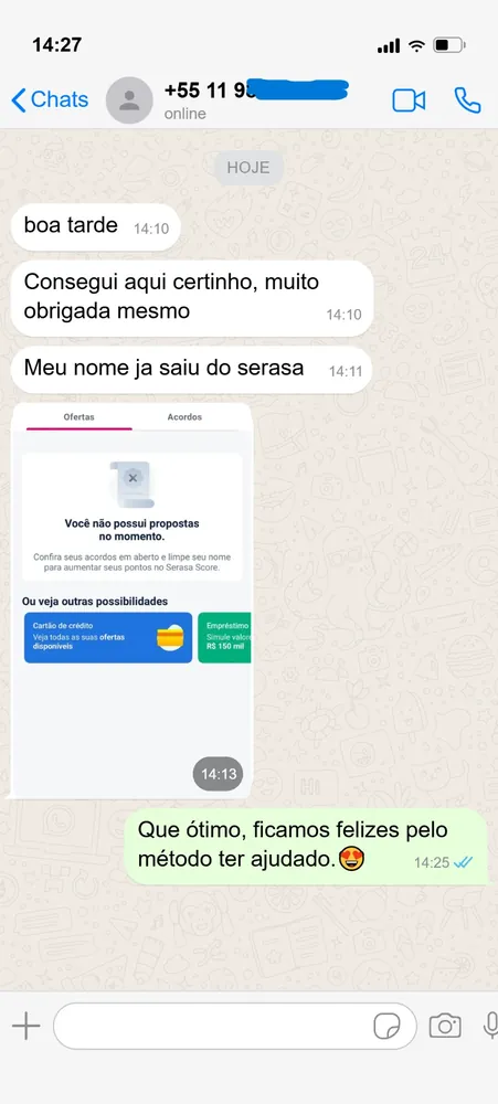 Print de avaliação de cliente 1 — resultado com o Método 7 Dias