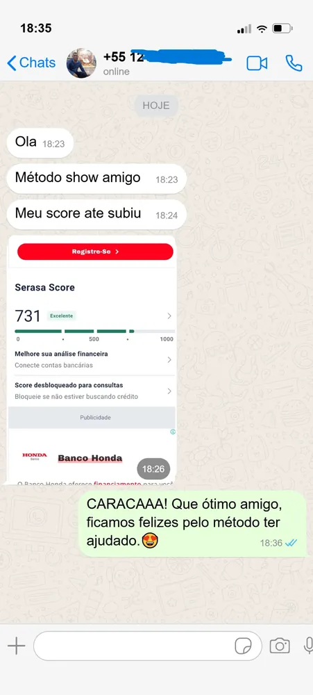 Print de avaliação de cliente 2 — resultado com o Método 7 Dias