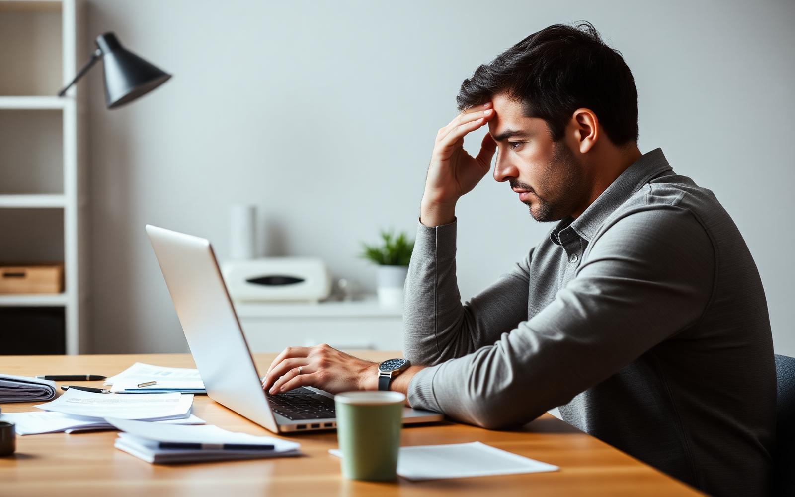 Homem revisando dívidas no computador